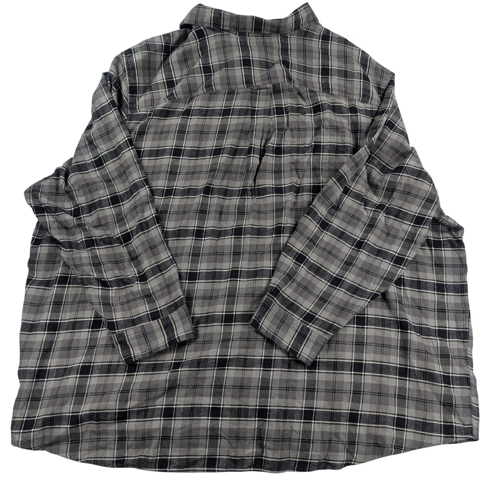 KingSize Mens 6XL Long Sleeve Flannel Shirt Grey Black Plaid Button Down Pocket - Picture 2 of 10